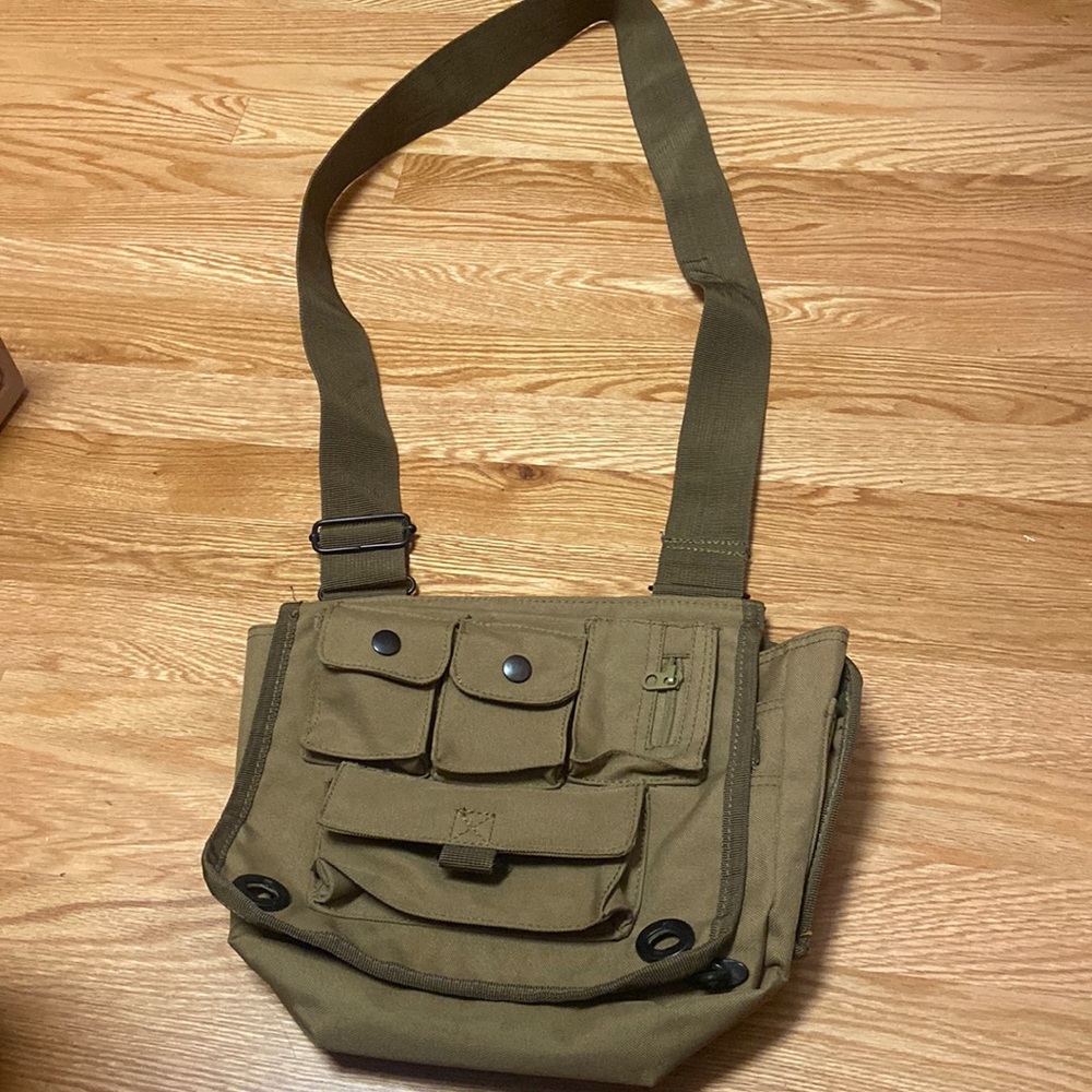 Vintage Army Style Safari Utility Satchel Crossbody bag w Many Storage Pockets